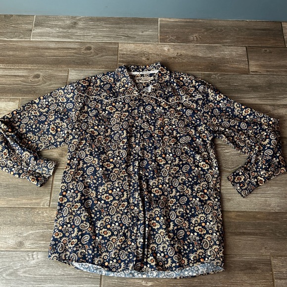 Cowboy Hardware Tops - Cowboy Hardware Womens Paisley Western Snap Button Shirt Blue Long Sleeve XL